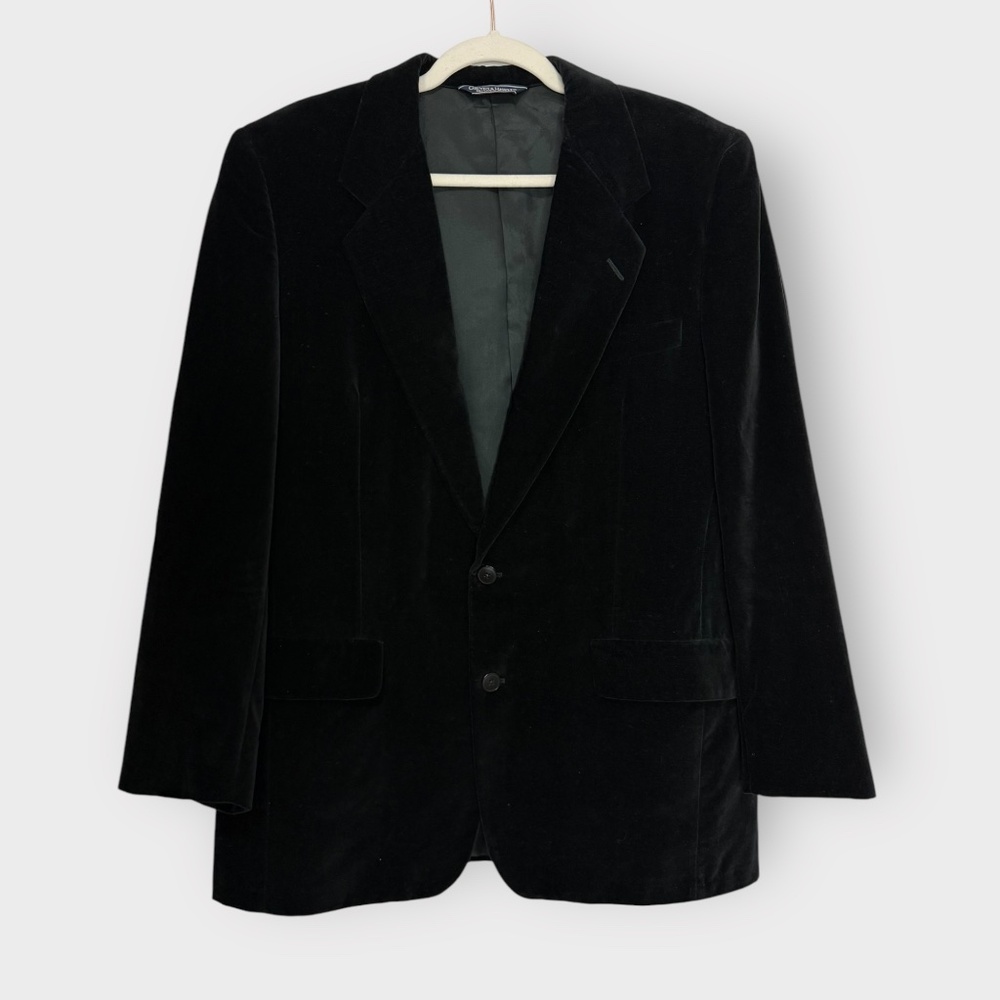 Vintage 1990s Gieves & Hawkes Black Cotton Velvet Suit Jacket / Blazer - Picture 2 of 7